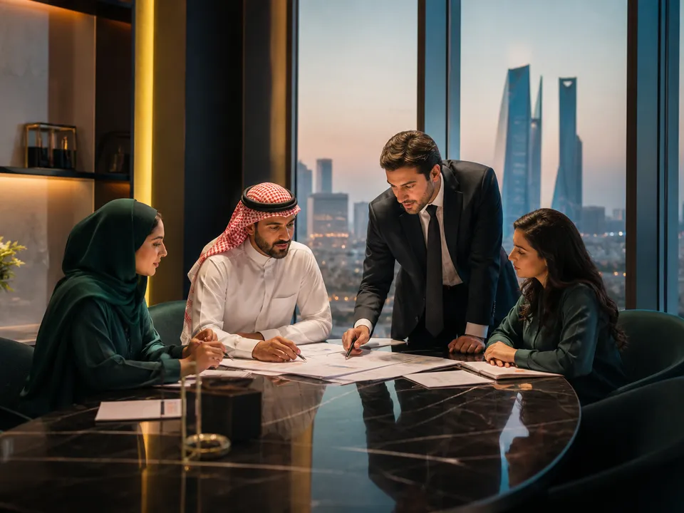 AL Flow Real Estate team in a modern Riyadh office